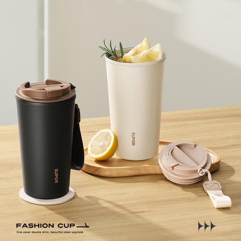 Aesthetic 316 Stainless Steel Vacuum Insulated Coffee Tumbler - Portable Travel Mug for Office & Car, Unisex