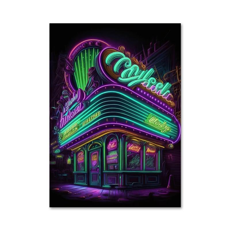 Colored Neon Lights Food and Beverage Posters Prints Hamburger Pizza Fruit Canvas Paintings Wall Art for Kitchen Home Decor