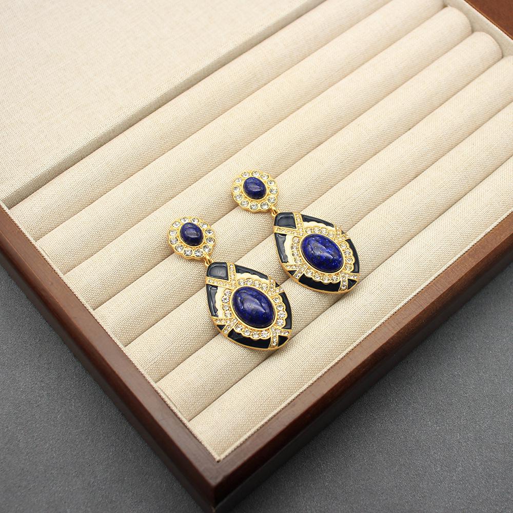 Vintage Silver Needle French Portrait Pearl & Lapis Lazuli Stud Earrings - Luxurious High-End Accessories for Women