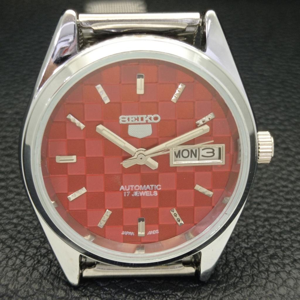 JAPAN SEIKO 5 AUTOMATIC MENS 6309A REFURBISHED RED COLOR DIAL WATCH a440302-4