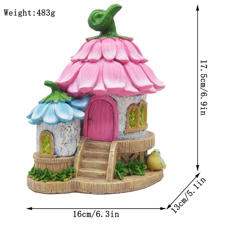 Pink Petal Fairy House Resin Ornament for Garden and Desktop Decor