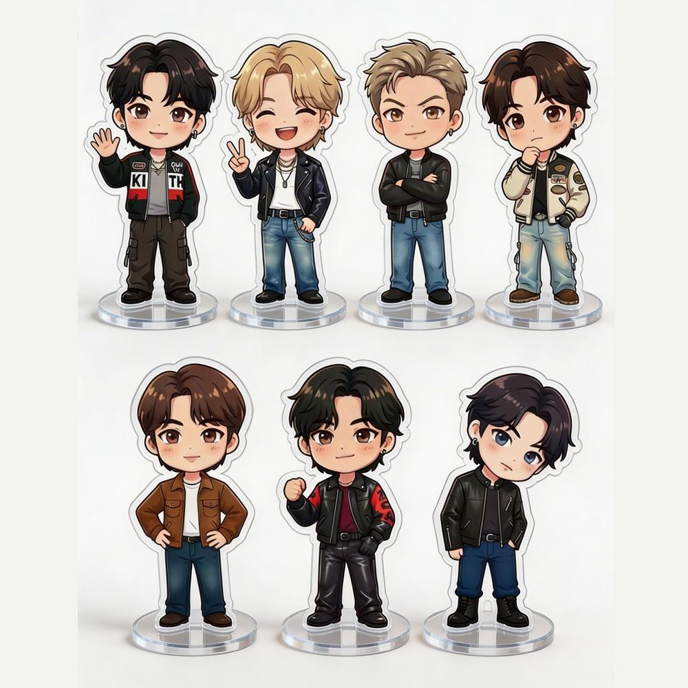 

7pcs BTS Casual Outfit Cartoon Acrylic Standee, Bangtan Boys Cute Cartoon Figure Display, Kpop ARMY Fans Desk Decor