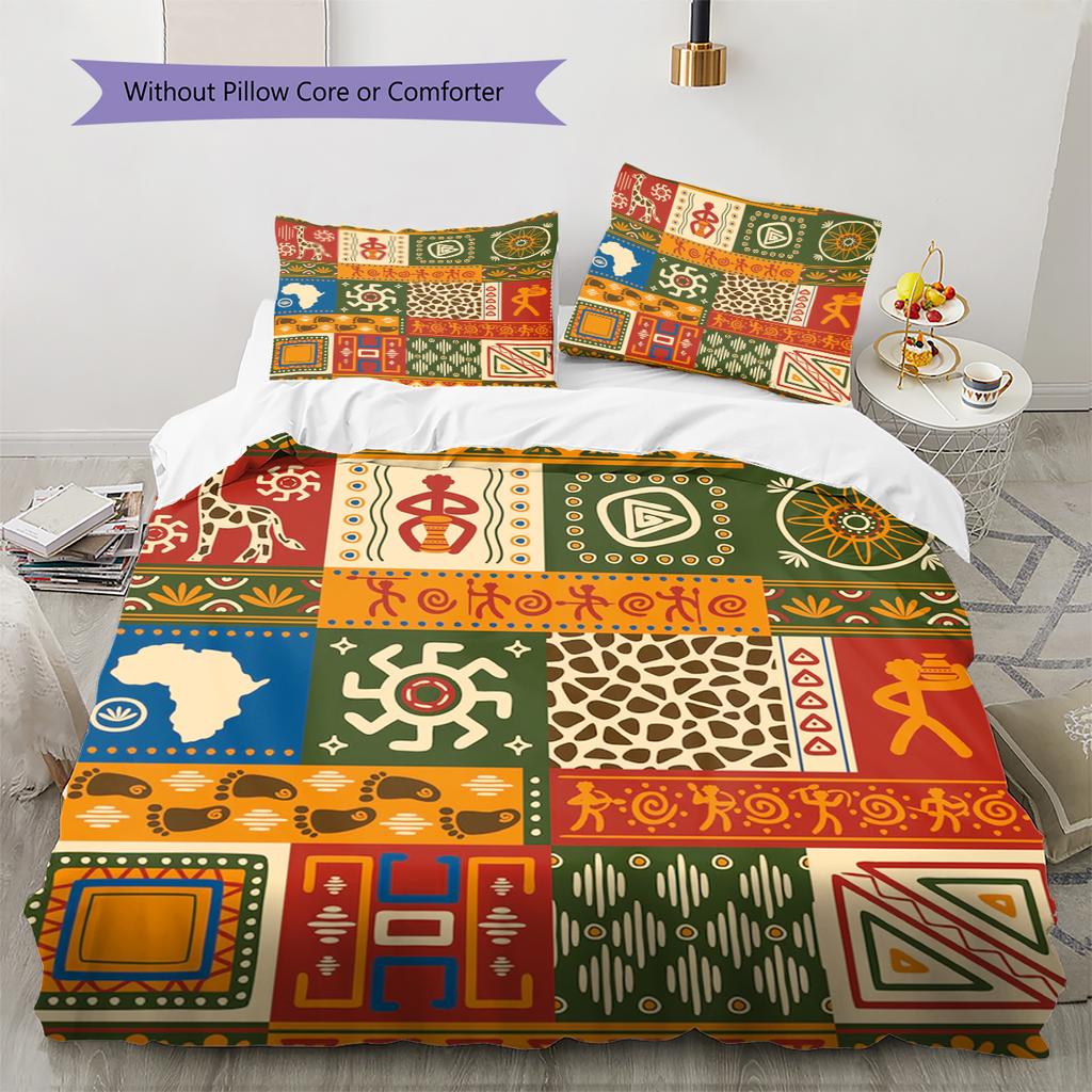 Ethnic Tribal Texture Pattern Bedding Quilt Set Quilt Cover Pillowcase Home Decoration Gift (1 * duvet cover + 2 * pillowcase, without core)