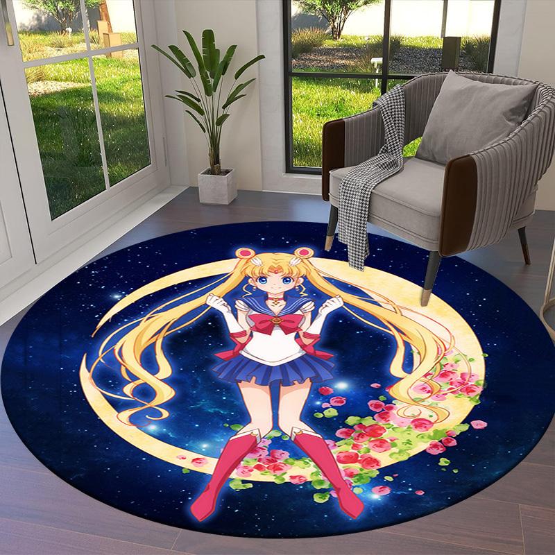 1pc Sailor Moon Round carpet, Made of Polyester,Perfect for Decorating Office Chairs, Living Rooms,fplt053