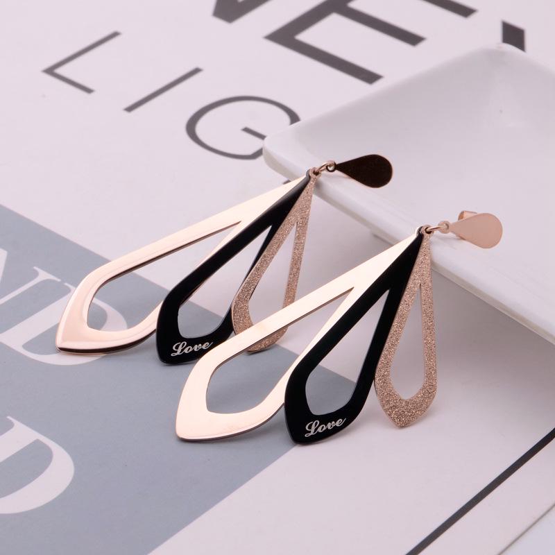 Korean Titanium Steel Water Drop Tassel Frosted Geometric Earrings
