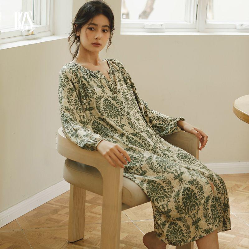 

2024 New Arrival Satin Rayon Floral Cool Pajamas Women s Homewear Long Sleeves Pants Can Be Twinset Outfit Nightdress L [recommend 60.00 kg-67.50 kg]]