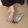 Fashion The 2025 Summer New Collection of Sandals Features A Rivet One-line Fashion Square Toe French Fairy Roman High Heels