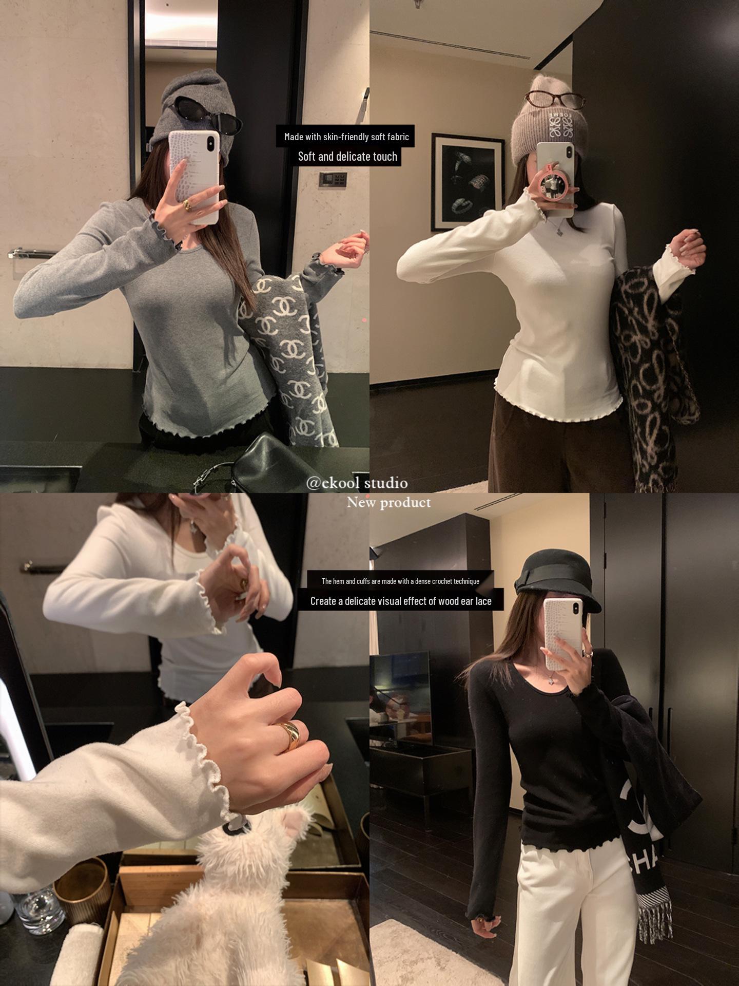 

Women s Winter Slimming High-Neck Ruffle-Trim Long-Sleeve Base Layer Top Medium