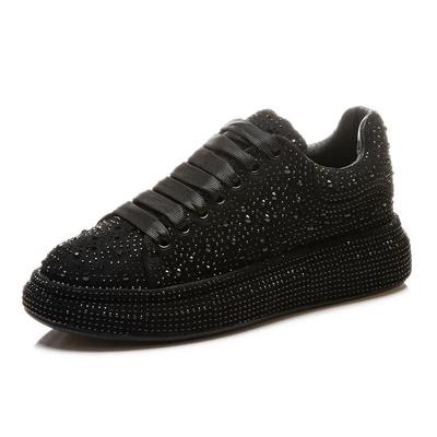 Moda 5cm Novo Strass Couro Genuíno Plataforma Cuña Casual Moda Tênis Chunky Primavera Outono Feminino Senhoras Cadarço Sapatos