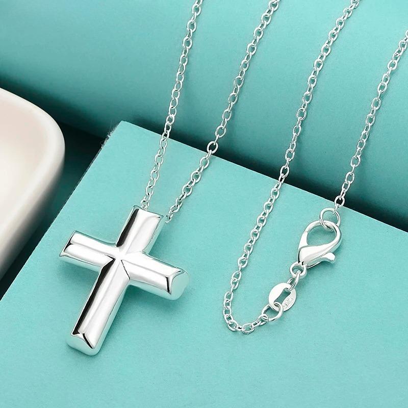 925 Sterling Silver Snake Cross Pendant Necklace for Men Women Wedding Party Fashion Charm Jewelry