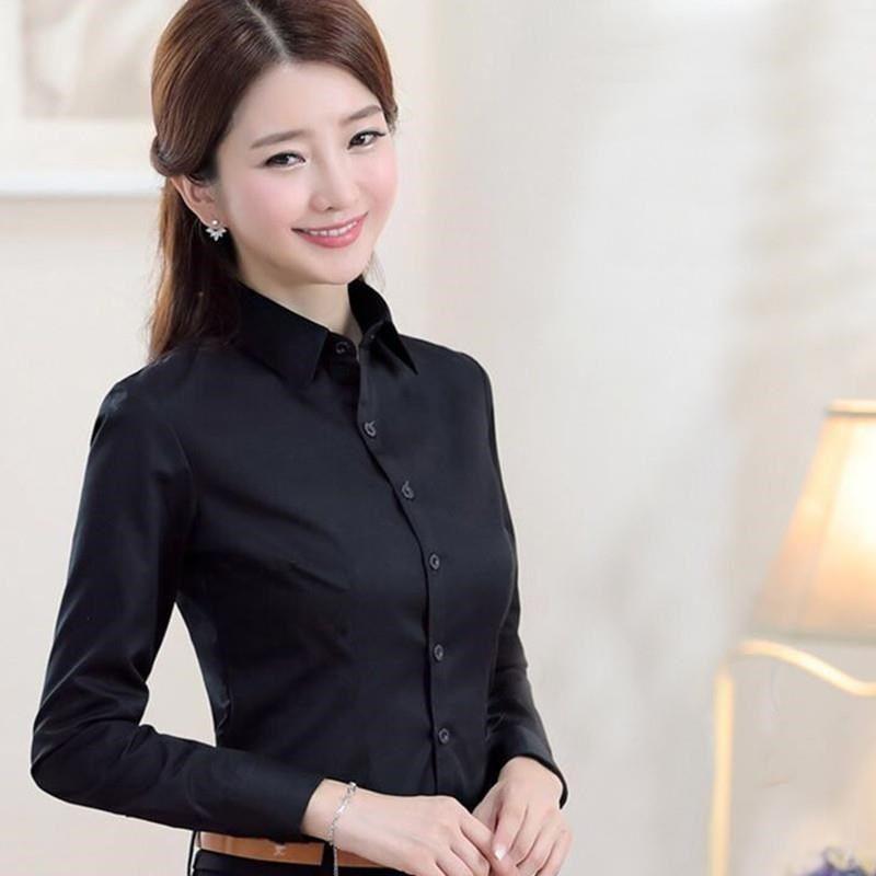Women's Korean-Style Thickened Velvet Black and White Slimming Long-Sleeve Shirt - Professional Workwear Base Layer