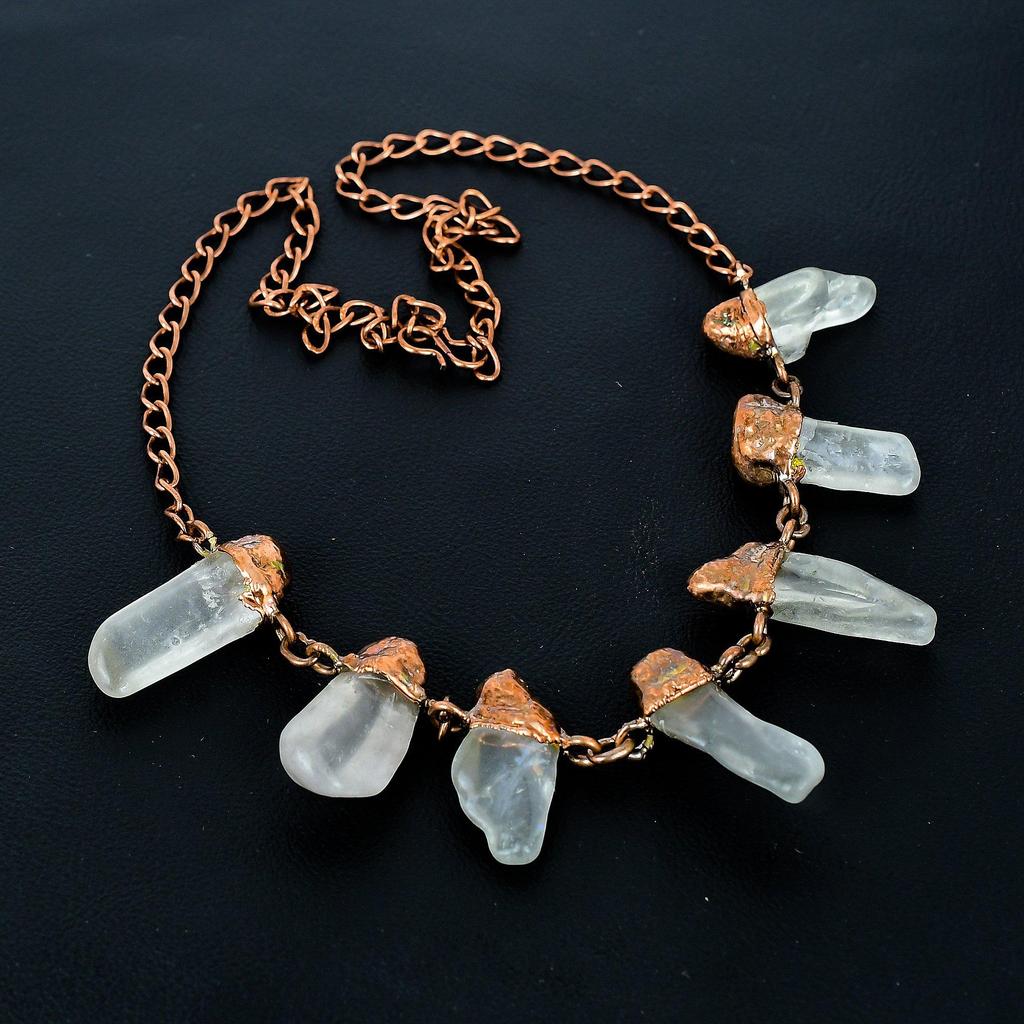 Clear Quartz Handmade Gemstone Necklace, Copper Electroformed Necklace Antique Jewelry, For Engagement Gift