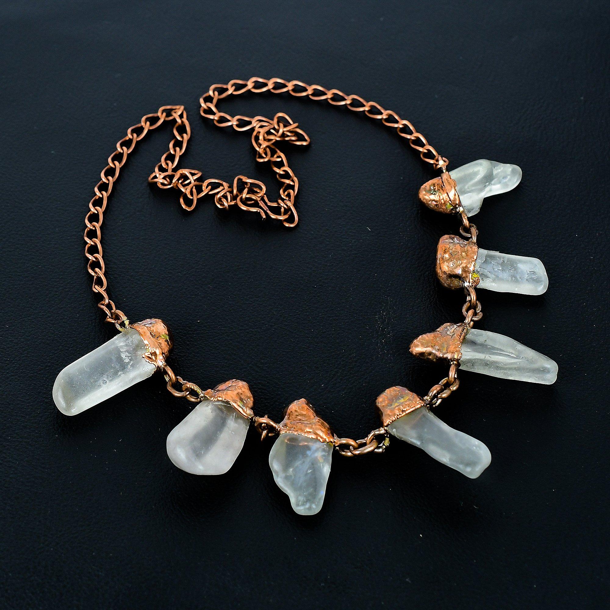 

Clear Quartz Handmade Gemstone Necklace, Copper Electroformed Necklace Antique Jewelry, For Engagement Gift 2.55