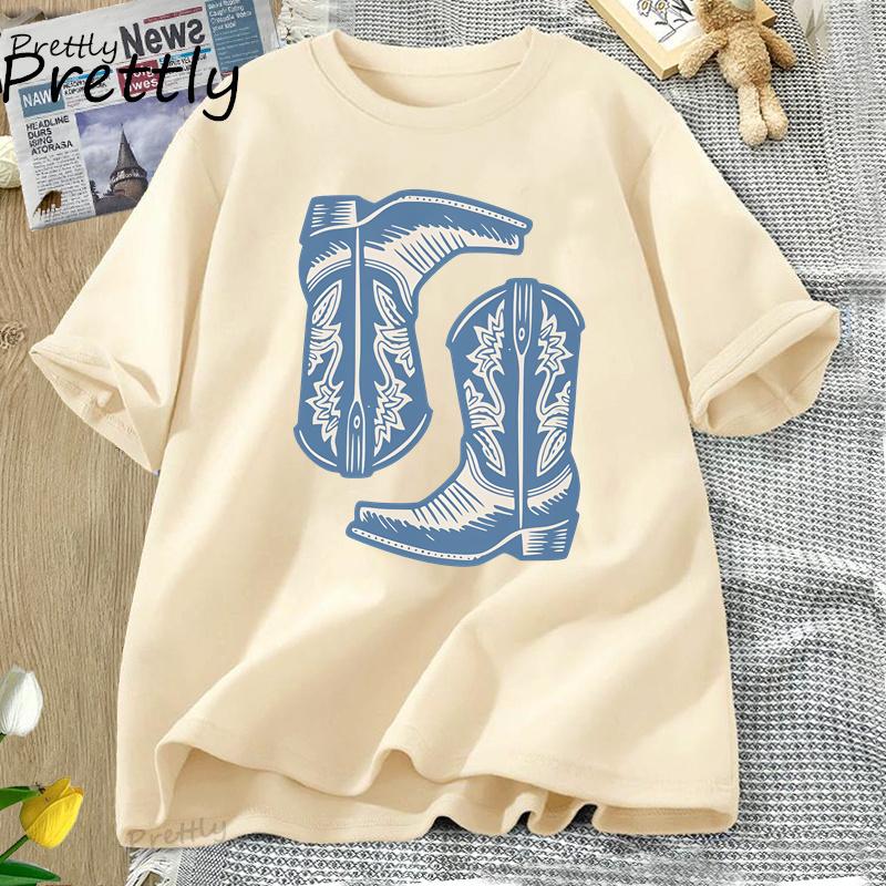 Vintage Western TShirts Cowboy Boots T Shirt Womens Western Cowgirl Trendy Graphic Tee Country Vintage Oversize Cotton Tees