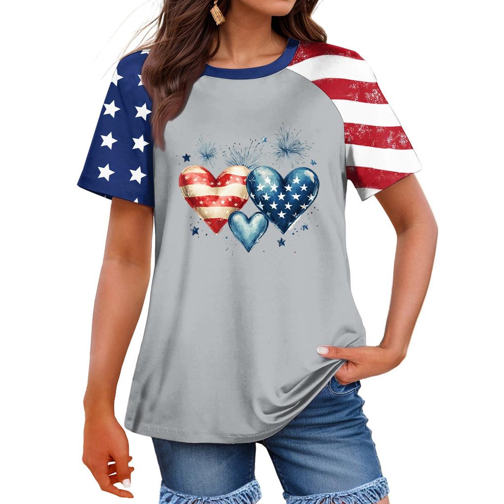 Women's Fashion Casual Printed Round Neck Raglan Sleeve T-Shirt Top T-Shirt Top Top