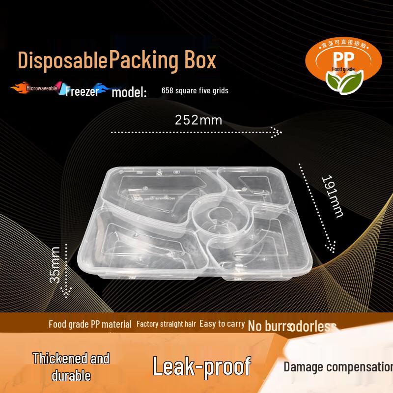 Disposable 5-Compartment Meal Prep Containers