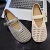 Hollow Fishing Net Crocheted One-word Strap Single Shoes Women's 2025 New Round Head Flat-soled Ballet Shoes Woven Mary Jane