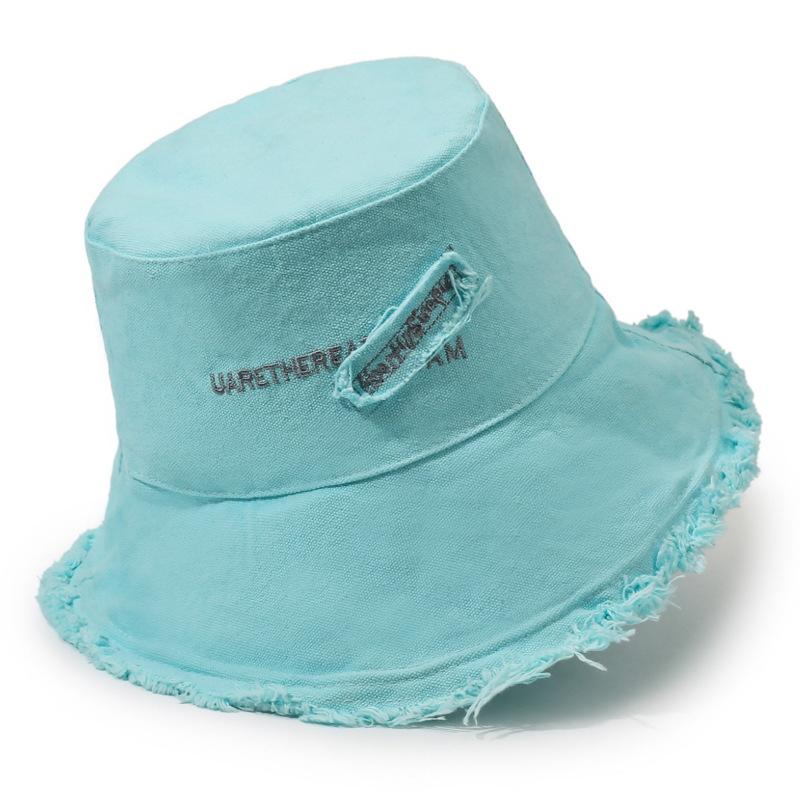 Solid color washed rough edge bucket hat foldable soft top basin hat ladies beach sun hat fashionable versatile beach hat