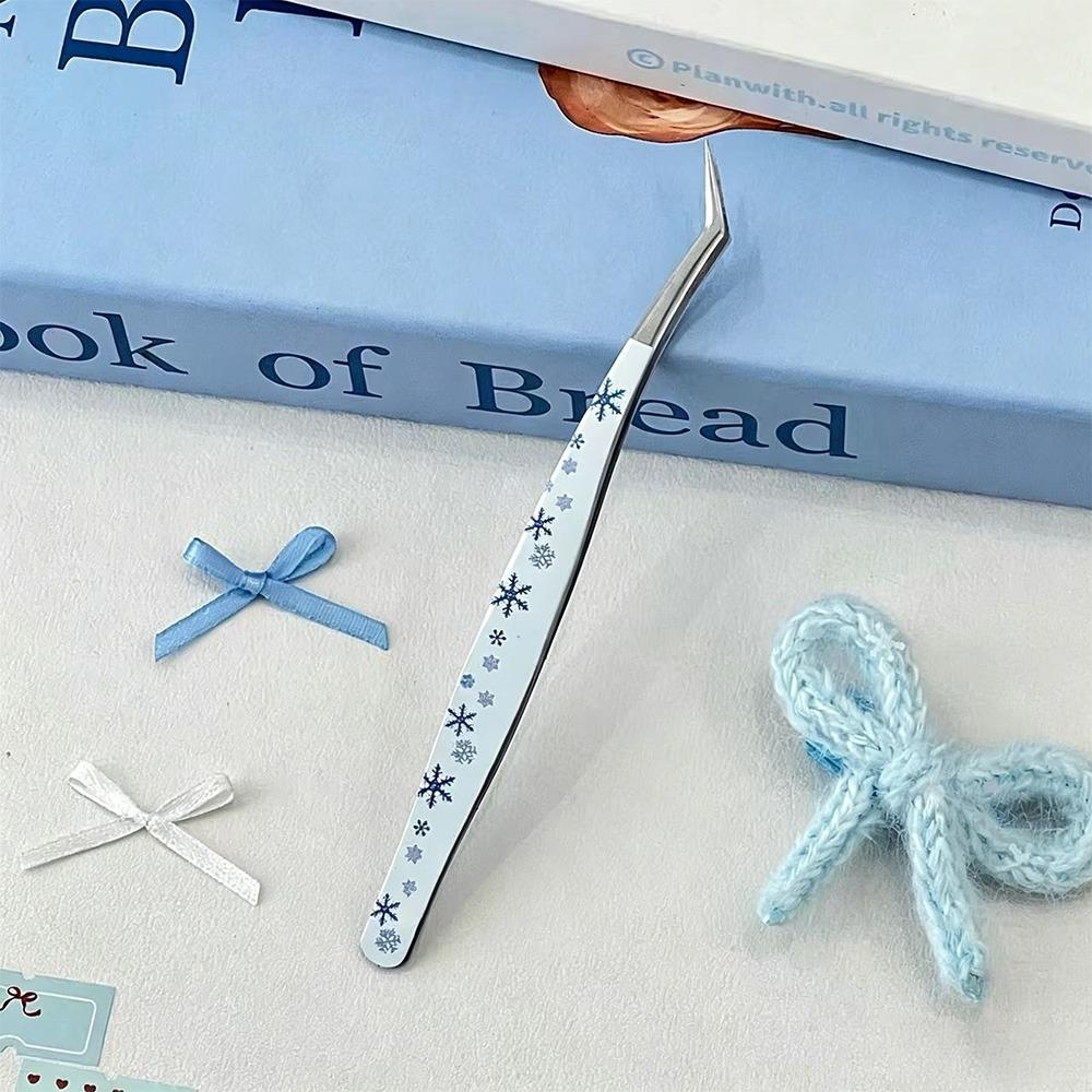

Stainless Steel False Eyelash Tweezers Lashes Extension Tweezer Miniature Scene Stickers Snowflake