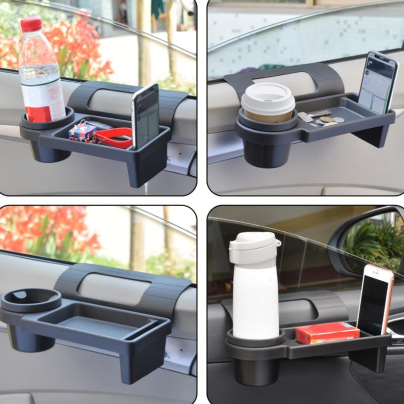 Car cup holder with multifunctional storage box, door side hanging organizer for phones, cigarette packs, and beverages