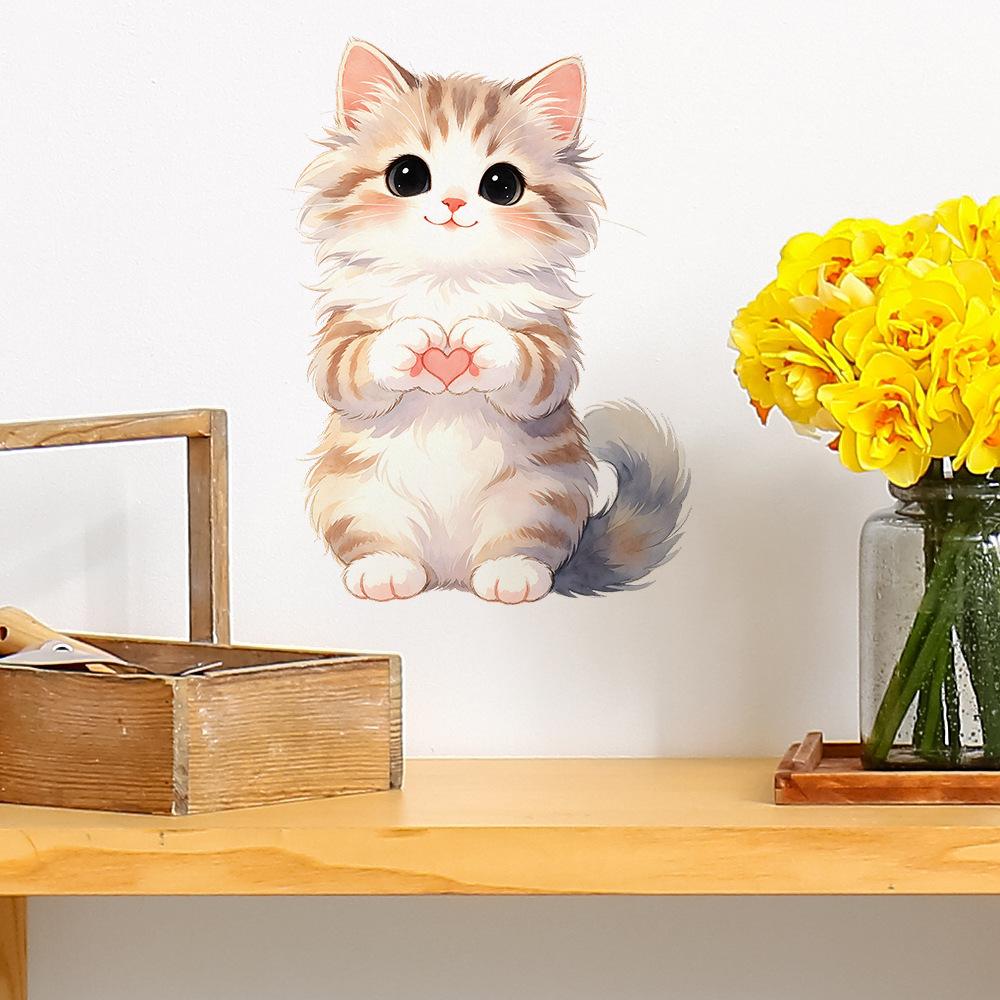 Cat Cartoon Decal Static Cling Wall Fridge Car Sticker Multipurpose Removable DIY Decor