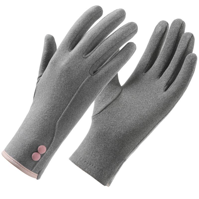 Women's Autumn & Winter Windproof Touchscreen Gloves - Velvet Lined, Korean Style