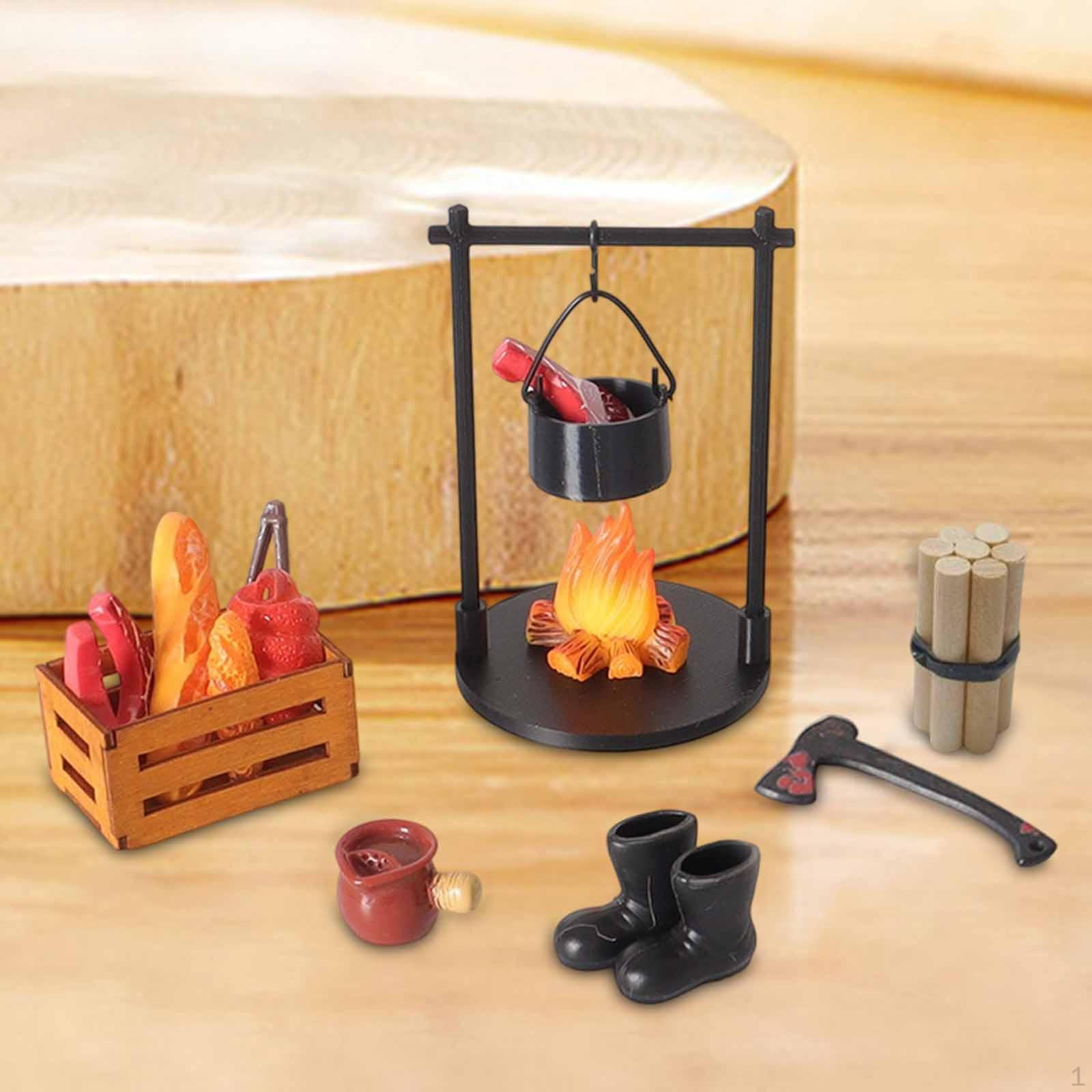1/12 Scale Dollhouse Miniature Camping Set Food Props Pretend Toy Outdoor Campfire Scene Decor for