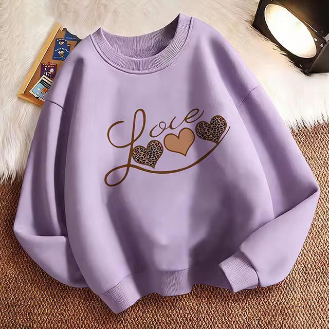 Children's Heart Print Long Sleeve Crew Neck Hoodie Sweatshirt