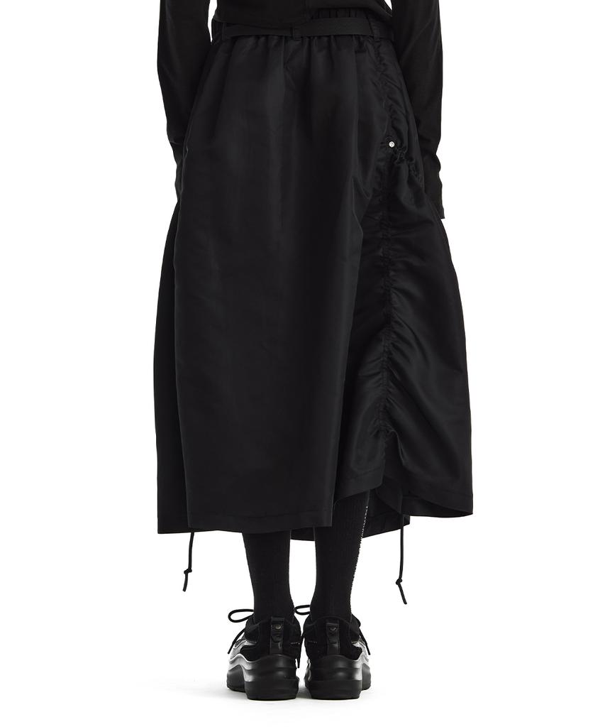 Teulimingbeodeu Drawstring Nylon Flared Set-Up Skirt [ Black ]