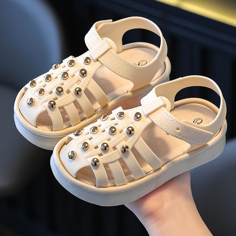 

Сандалии для девочек Летние Новые Детские Сандалии Модные Девочковые Пляжные Туфли Повседневная Обувь Мягкая подошва Противоскользящие Туфли Принцессы Обувь для Девочек 24-25insole 16cm бежевый