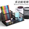 1pcs Metal Grid Pen Holder Square Black High-end Office Desktop Large Capacity Three Grid Storage Box