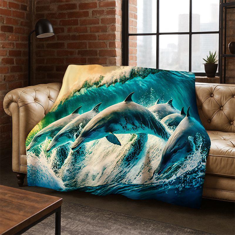 Underwater Sea World Marine Life Cartoon Flannel Blanket Soft Throw Blanket for Bedroom Living Room Bed Travel Camping Picnic