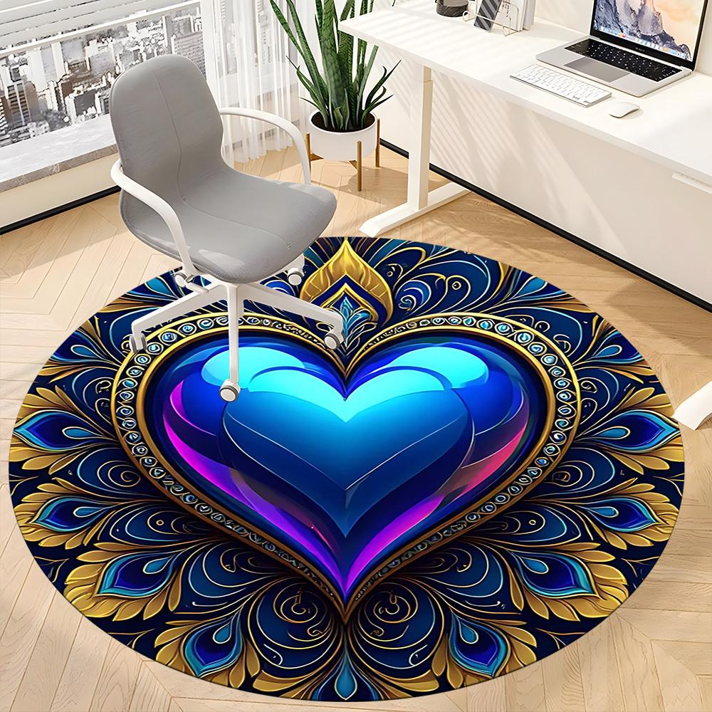 1PC Heart Mandala Office Round Area Rug, Indoor Mat Suitable For Office, Under Office Chairs Bedroom Living Room Home Decor, Room DecoT1223079