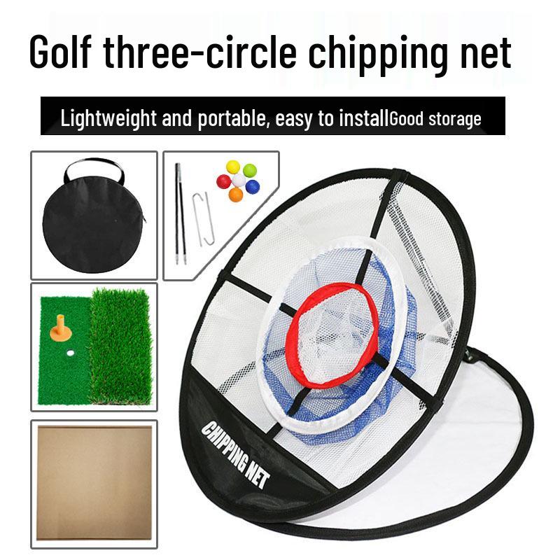 Three-Layer Golf Swing Training Net with Practice Target and Compact Hitting Mat