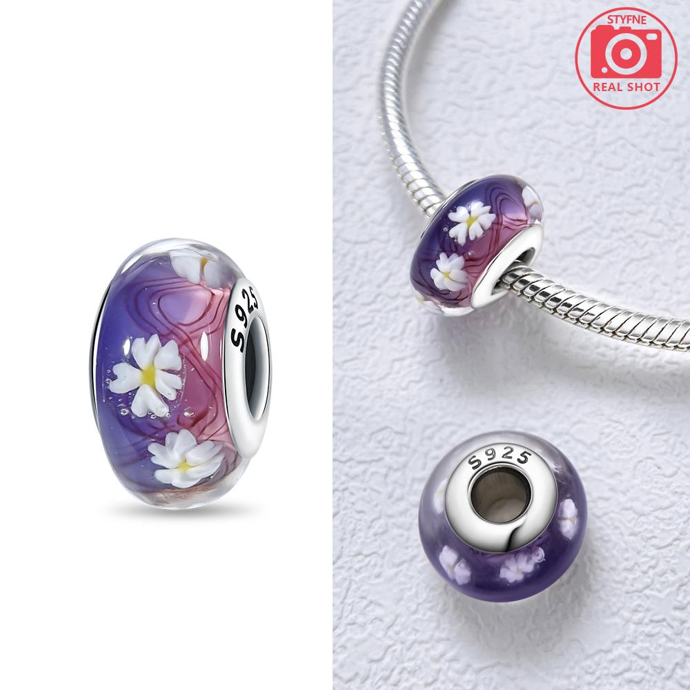 Pink Flowers Murano Original Glass Beads Copper Colors For Charms Copper Colors Original Bracelet For Jewelry Making