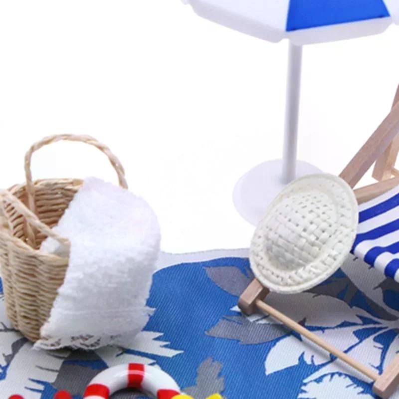 1 Set Dollhouse Mini Sunshade Umbrella Deckchairs Fairy Garden Decoration Summer Beach Micro Landscape DIY Accessories