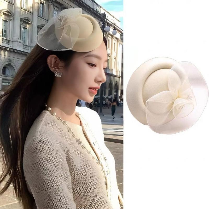 Tulle Floral Hair Clip Fascinator Hat For Masquerades Party Wedding Event And Daily Elegant Clip On Hat for Photography