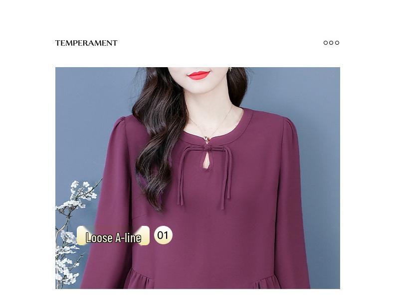 Nadměrná velikost vyšívaný top s dlouhým rukávem a kulatým výstřihem na podzim/zimu - Pro ženy středního věku a starší