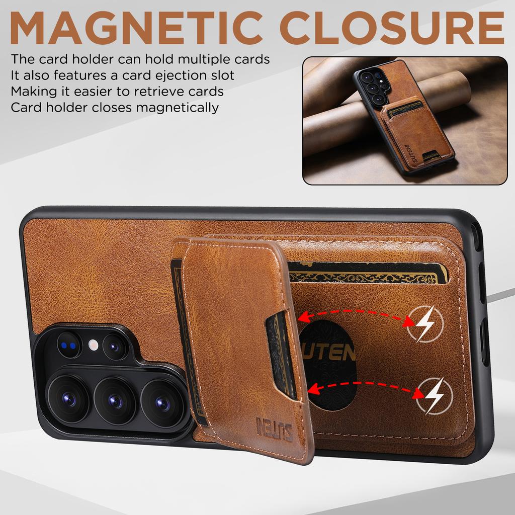 Luxury Magnetic Leather Wallet Vertical Cards Solt Phone Case for Samsung Galaxy S26 Ultra S25 Plus S24 S23 Kickstand Bag Cover