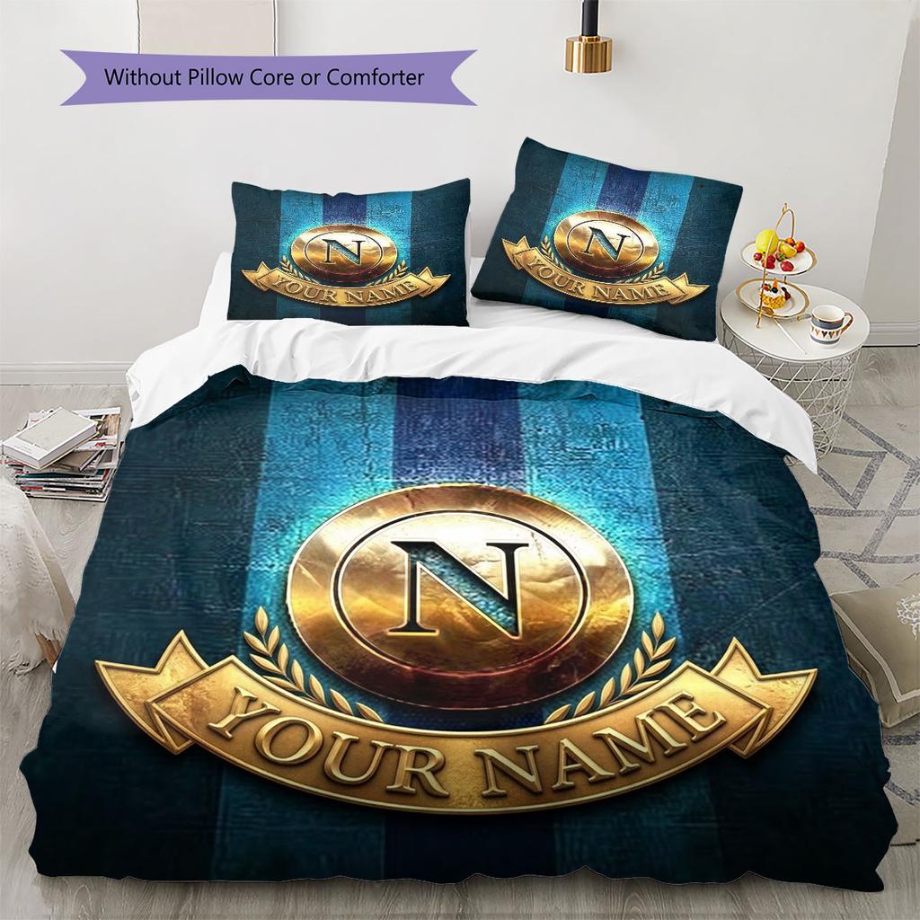 SSC Napoli Custom Name Pattern Bedding,Quilt Set Quilt Cover Pillowcase Home Birthday Gift(1 * duvet cover + 2 * pillowcase, without core)