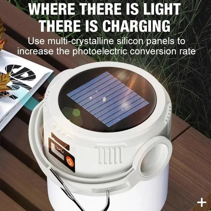 Solar Camping Light LED Rechargeable Hiking Lamp Waterproof Outdoor Flashlight Gear for Fishing Backpacking Tent Atmosphere Lamp