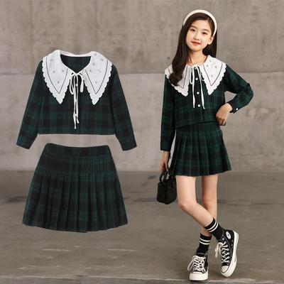 Autunno 2025 Set Gonna a Pieghe Scozzese da Ragazza - Uniforme JK Stile Accademico per Bambini