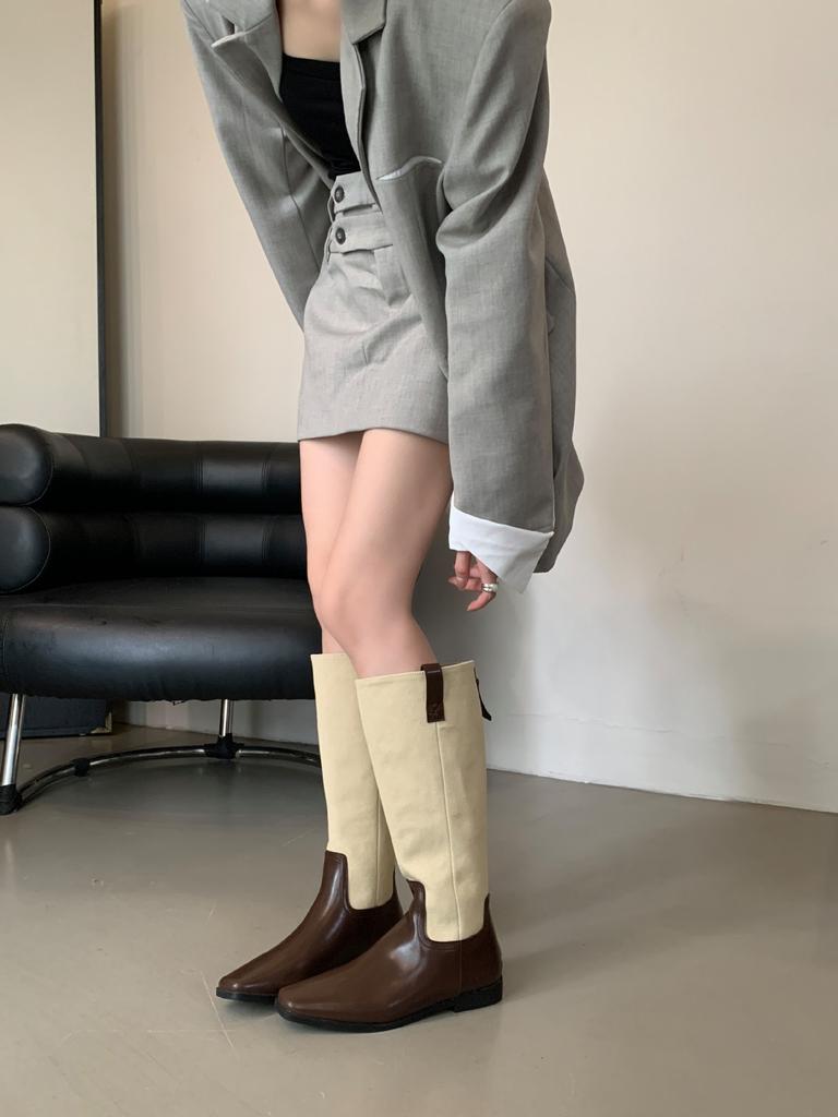 Niche Design Knight Boots 2025 New Thin Boots Versatile Square Head Flat Bottom High Tube Fashion Single Boots Women