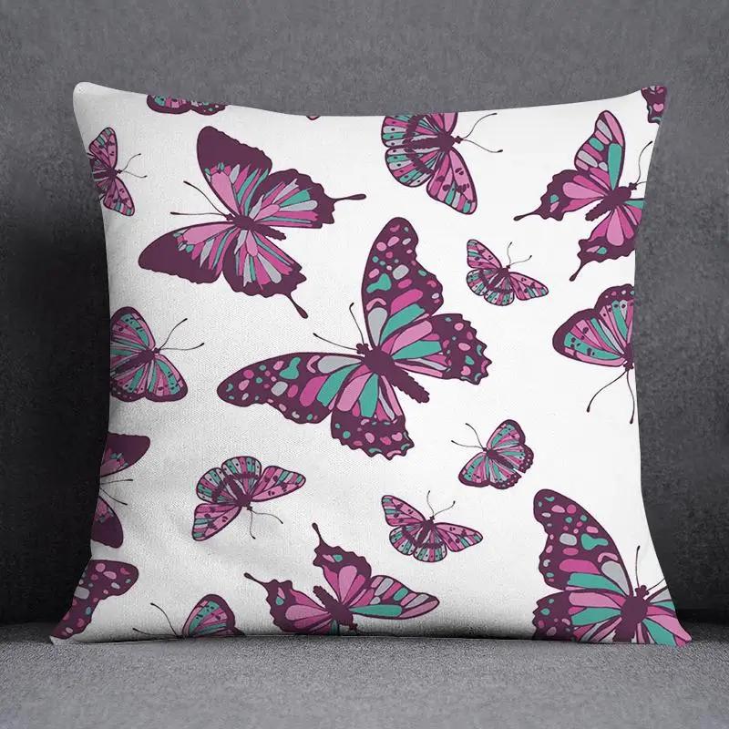 Juste De Coussin Carrée À Motif Papillon, Taie D'oreiller, Série Rose, Décoration De Bureau À Domicile