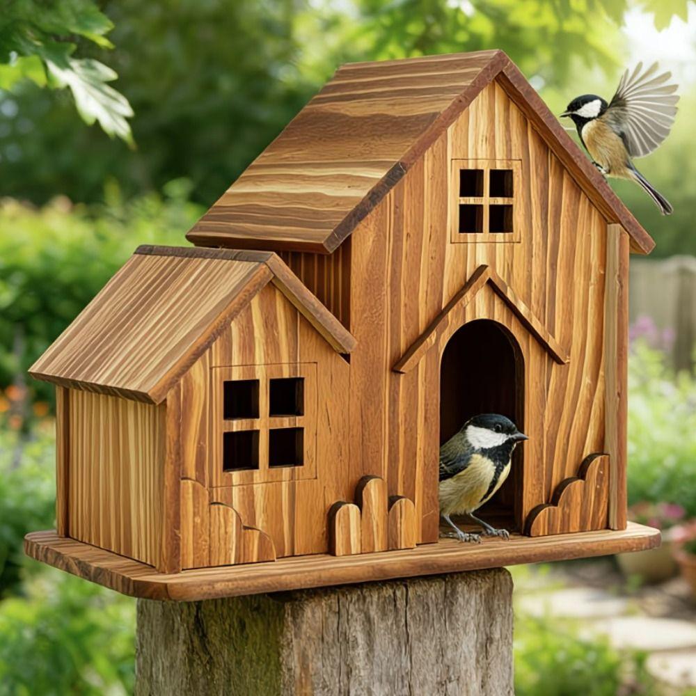 Creative Rainproof Wooden Bird House Ventilation Decorative Bird Villa Handmade Hatching Nest Outdoor Garden