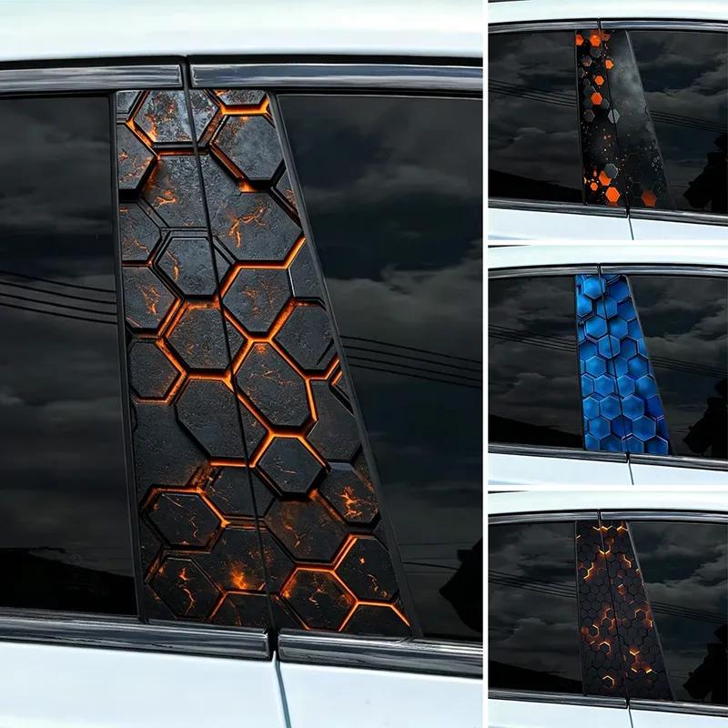 2pcs DIY Honeycomb Image Car Window Pillar Sticker Cool Car Sticker Vinyl Sticker Suitable For Car Door Pillars