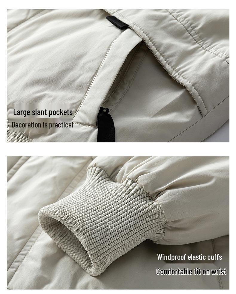 Men's and Women's Thickened Winter Down Jacket with Fur Collar, 90% White Duck Down Hooded Parka.
