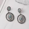 1 Pair Women Dangle Earrings Ethnic Round Shape Retro Bohemian Style Faux Turquoise Stainless Alloy