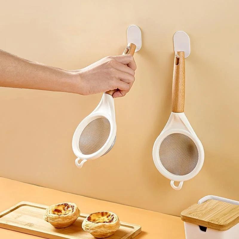 Stainless Steel Flour Sieve Sugar Powder Juice Soybean Milk Foam Filter Fine Screen Wooden Handle Household Kitchen Baking Tools