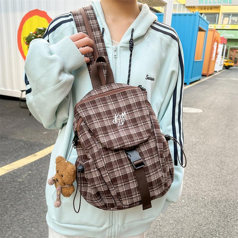 Vintage Plaid Backpack College Style Junior High School Student Schoolbag